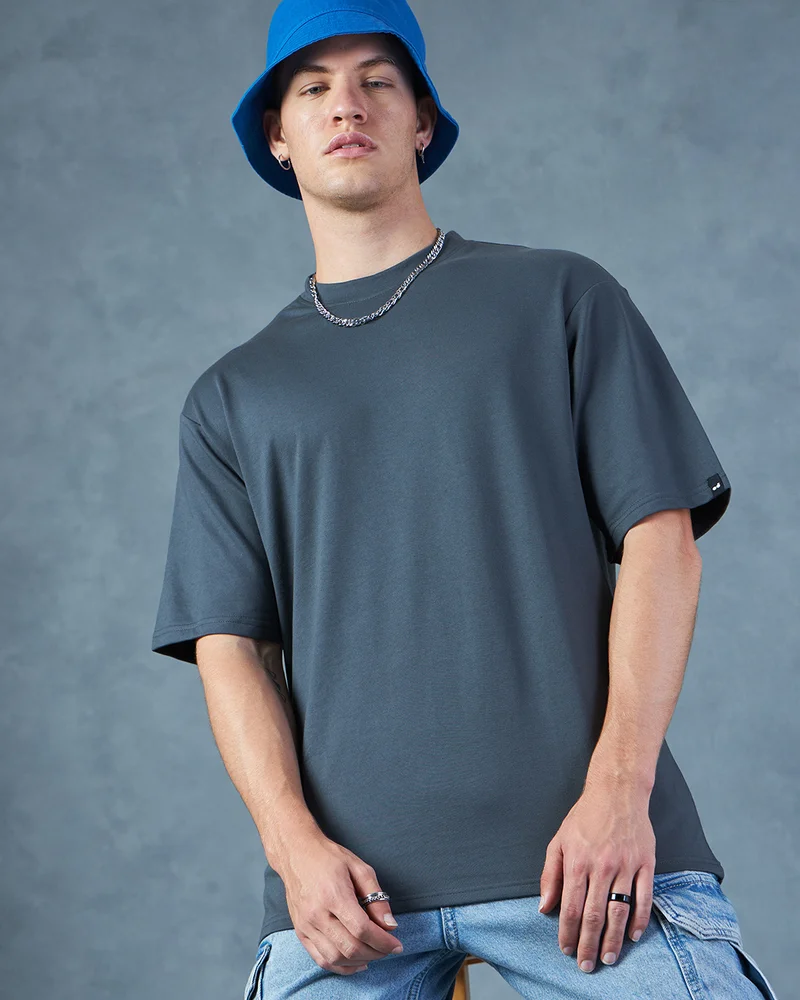 بيواكوف Men's Grey Oversized T-shirt
